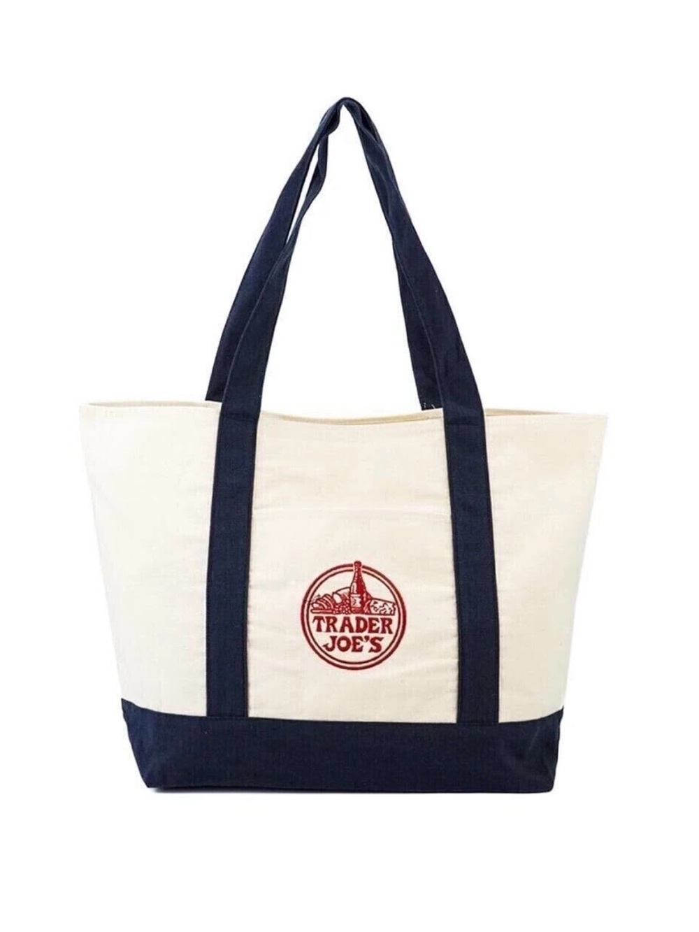 Trader Joe's Canvas Tote Bag - Cream & Navy